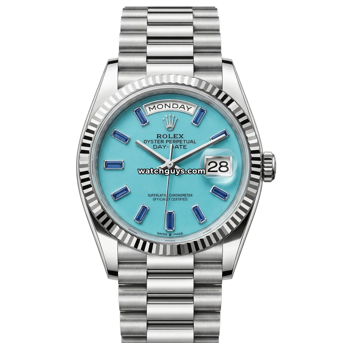 Rolex Day-Date 128239 Turquoise Baguette Sapphire