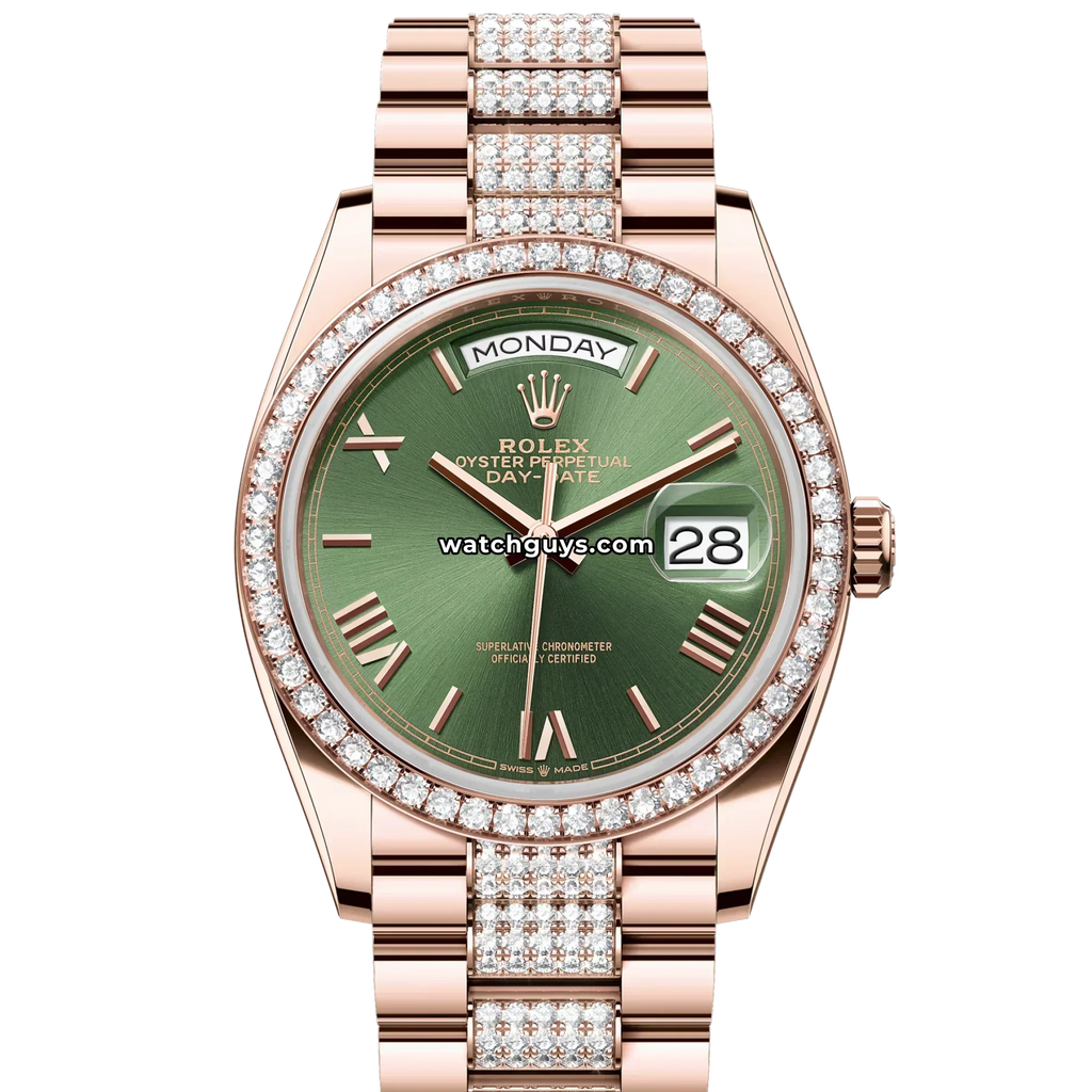 Rolex Day-Date 128345RBR Olive Green Diamond-Set Bracelet